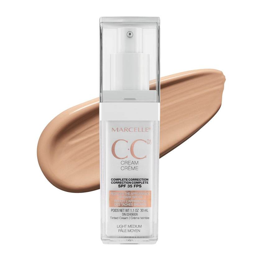 Marcelle CC Cream SPF 35, Light Medium, Complete Correction, Tinted Moisturizer, Non-Comedogenic, Perfume-Free, Paraben-Free, Oil-Free, Hypoallergenic, Cruelty-Free, 30 mL 🍁 All In One Marketplace Canada