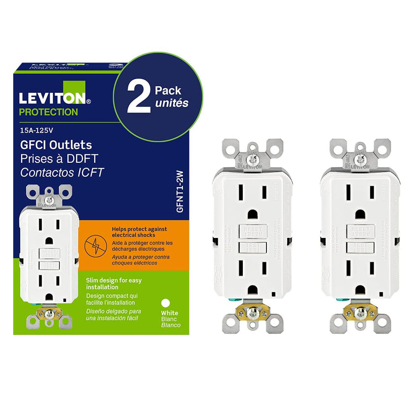 Leviton GFCI 2-Pack, 15 Amp Non Tamper Resistant Receptacle, Smartlock Pro Duplex, GFNT1-02W, White 🍁 All In One Marketplace Canada