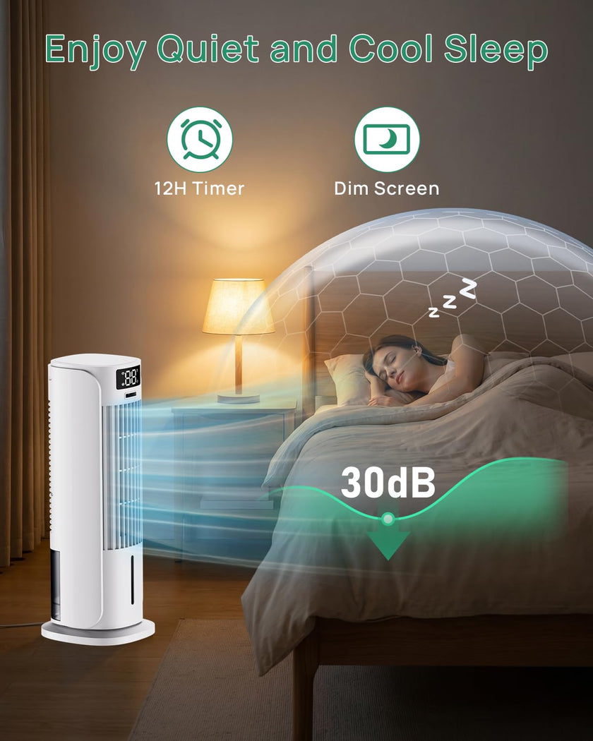 Portable Air Conditioner, 800ML Water Tank, 6 Speeds & 2 Cool Mist, 3 IN 1 Air Cooler, 90° Auto Oscillation, 12H Timer, 5M Remote Control, Quiet Cooling Tower Fan Air Conditioner for Room Office 🍁 All In One Marketplace Canada