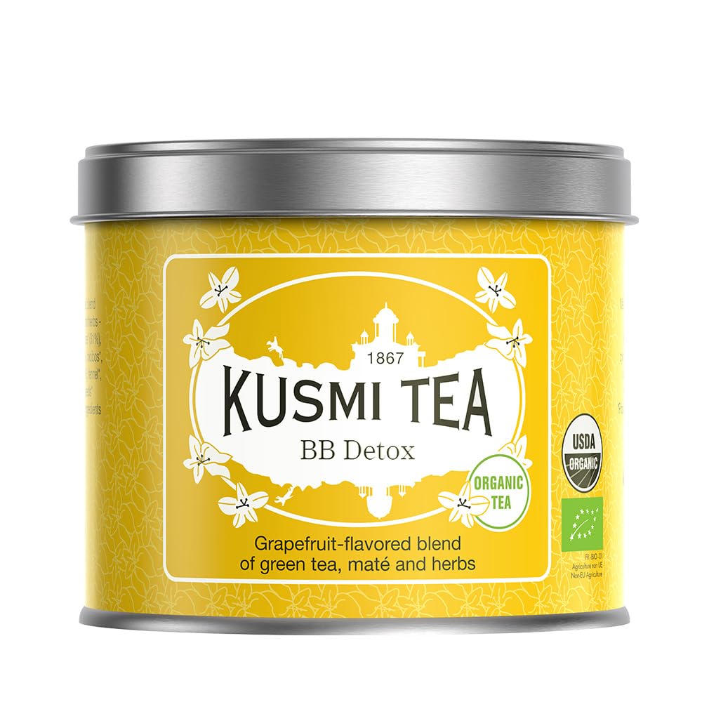 KUSMI TEA, BB Detox - Loose Leaf Tea Tin - Organic Blend of Green Tea, Maté & Grapefruit-flavoured Plants, 100g 🍁 All In One Marketplace Canada