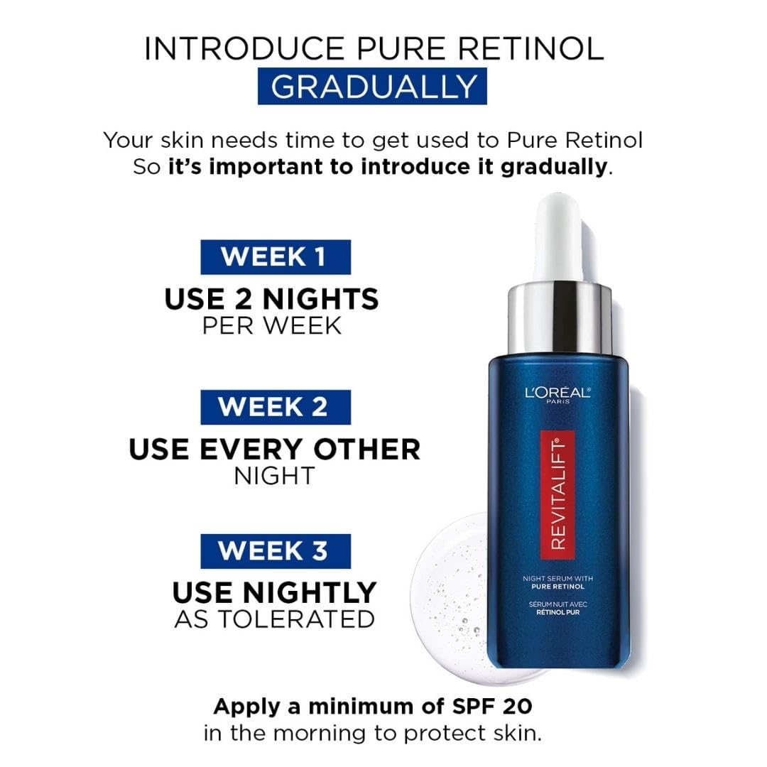 L'Oreal Paris 0.3% Pure Retinol Serum for Face, Night Serum Visibly Reduces the Look of Deep Wrinkles & Smoothes Texture, Revitalift Derm Intensives, 30ml 🍁 All In One Marketplace Canada