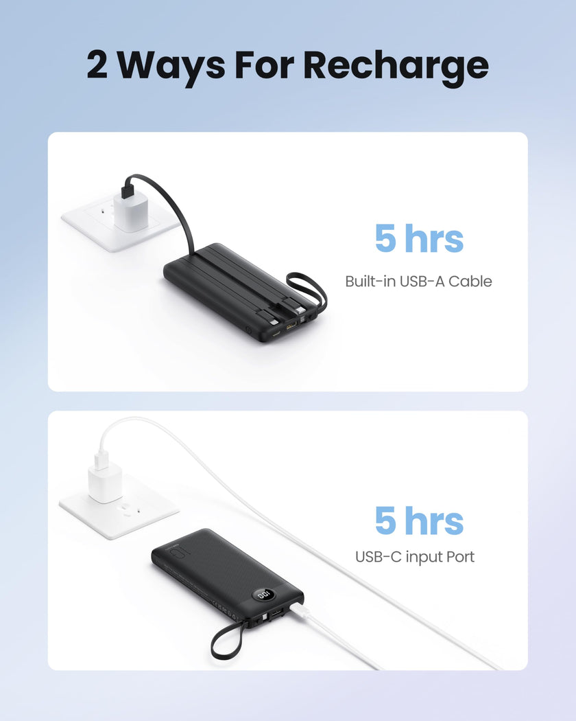 Coowisty Slim Power Bank 10000mAh, Portable Charger Built in 4 Cables 🍁 All In One Marketplace Canada