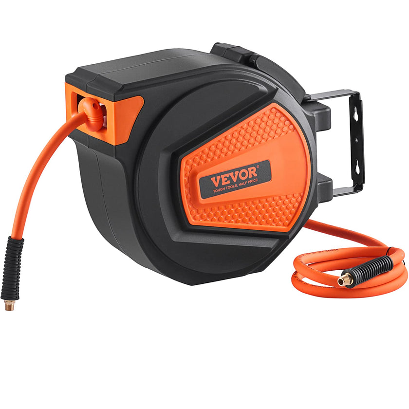 VEVOR Retractable Air Hose Reel, 3/8 in x 50 FT Hybrid Air Hose Max 300PSI, Air Compressor Hose Reel with 5 ft Lead in, Ceiling/Wall Mount Enclosed Air Reel, 180° Swivel Mount 🍁 All In One Marketplace Canada