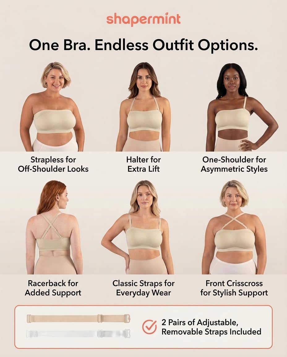 SHAPERMINT Convertible Strapless Bras for Women - Compression Wireless Bandeau Bra Top Beige 🍁 All In One Marketplace Canada