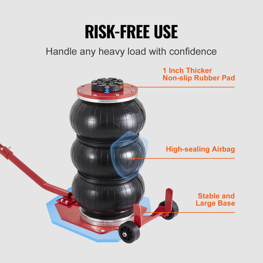 VEVOR Air Jack, 3 Ton/6600 lbs Triple Bag Air Jack, Airbag Jack with Six Steel Pipes, Lift up to 17.7 inch/450 mm, 3-5 s Fast Lifting Pneumatic Jack, with Long Handles for Cars, Garages, Repair, (Red) 🍁 All In One Marketplace Canada