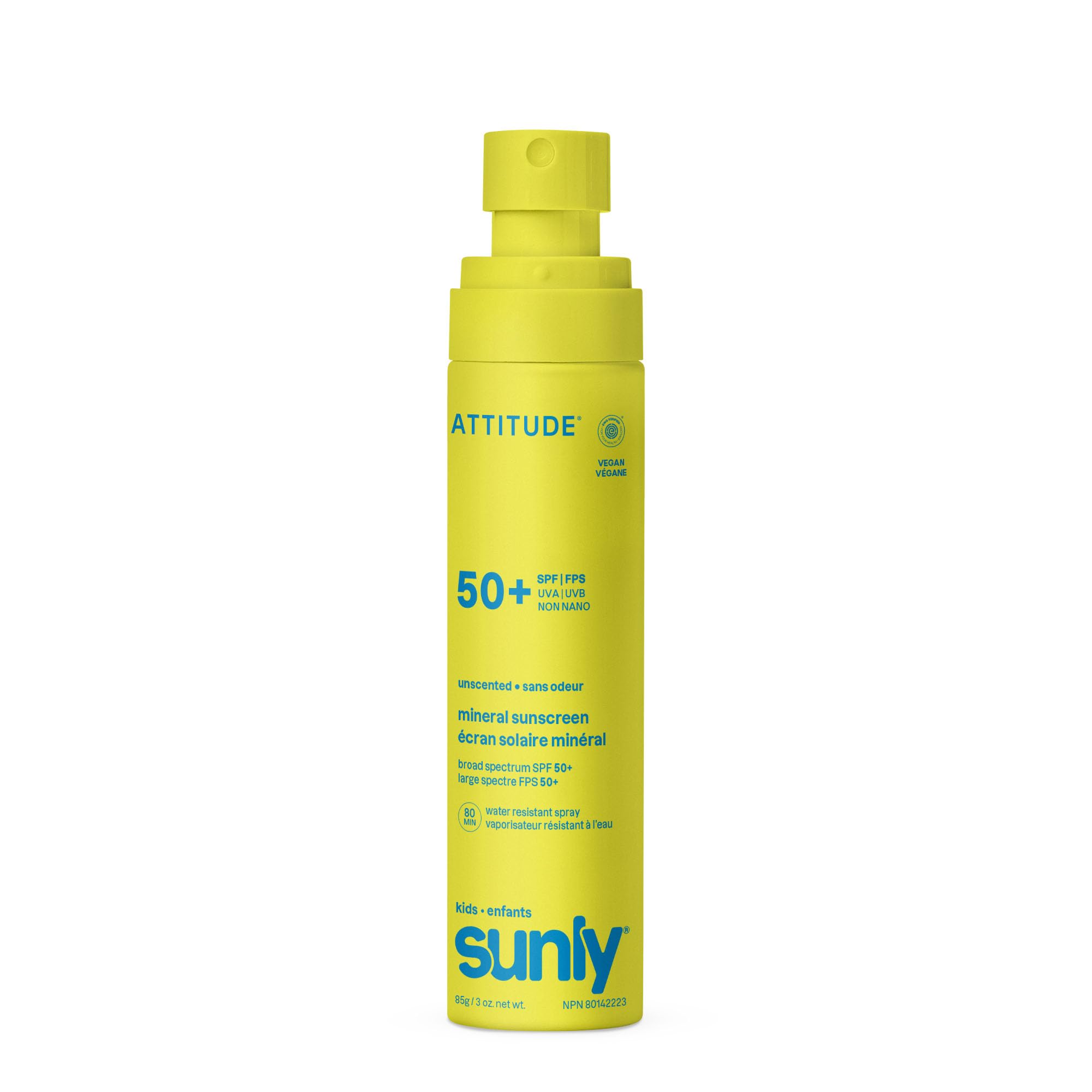 ATTITUDE Kids Mineral Sunscreen Lightweight Lotion SPF 50, Broad Spectrum Zinc Oxide, EWG Verified, Non-Nano, Water-Resistant 80 Minutes, Non-Greasy for Face & Body, Vegan, Unscented, 80 grams 🍁 All In One Marketplace Canada