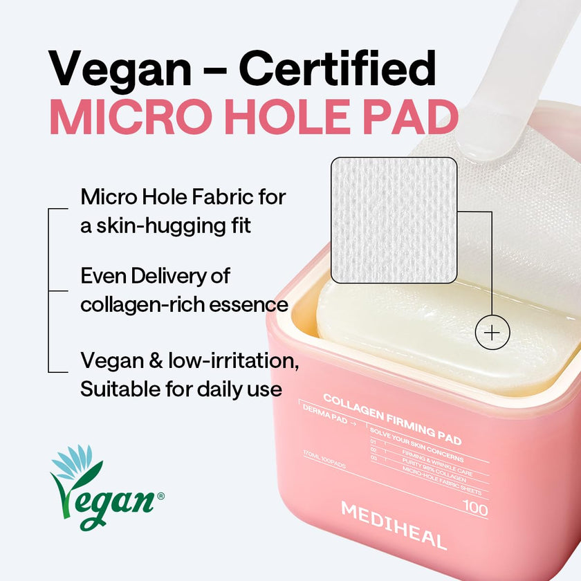 MEDIHEAL Collagen Firming Toner Pad – Korean Skincare, 98% Vegan Collagen with Retinol & 7 Peptides, Firming, Plumping & Wrinkle Care, Micro-Hole Fabric, 100 Pads 🍁 All In One Marketplace Canada