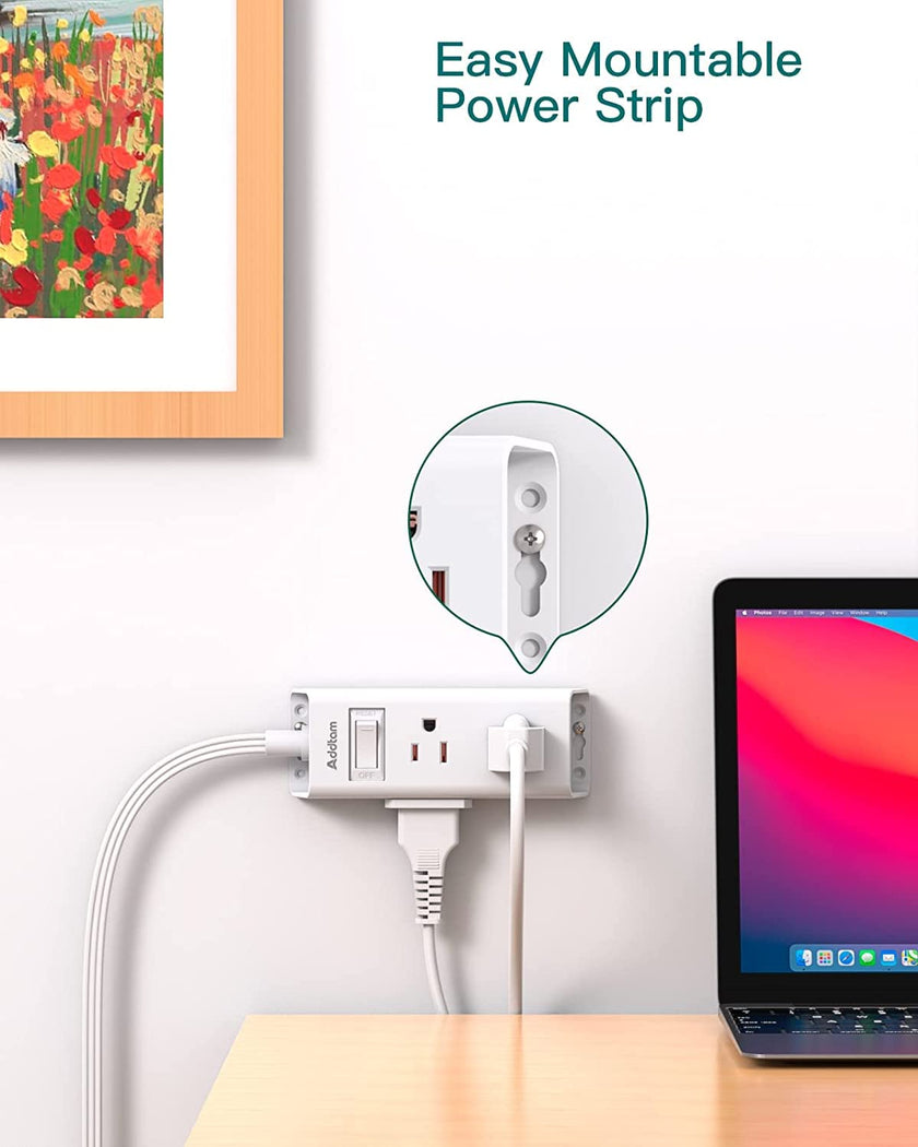 Travel Essentials - Flat Plug Power Bar, Addtam 5 ft Ultra Flat Extension Cord with 6 Outlets Extender, Multi Plug Outlet with No Surge Protector for Cruise Ship, Dorm Room, Home and Office Essentials 🍁 All In One Marketplace Canada