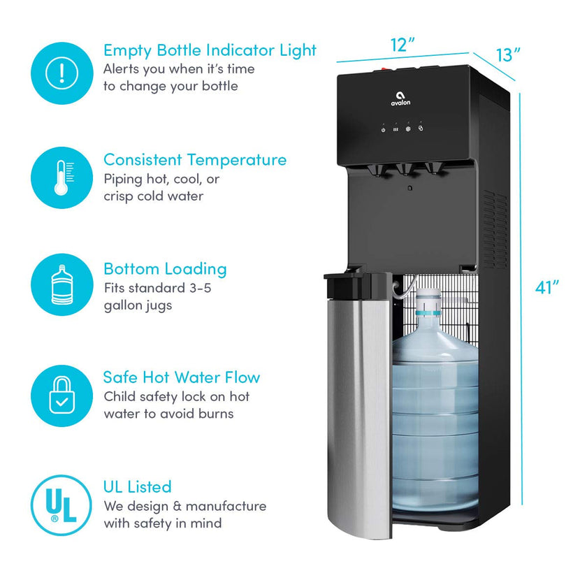 Avalon Bottom Loading Water Cooler Water Dispenser, 3 Temperature, UL/Energy Star Approved, Black & Stainless Steel 🍁 All In One Marketplace Canada