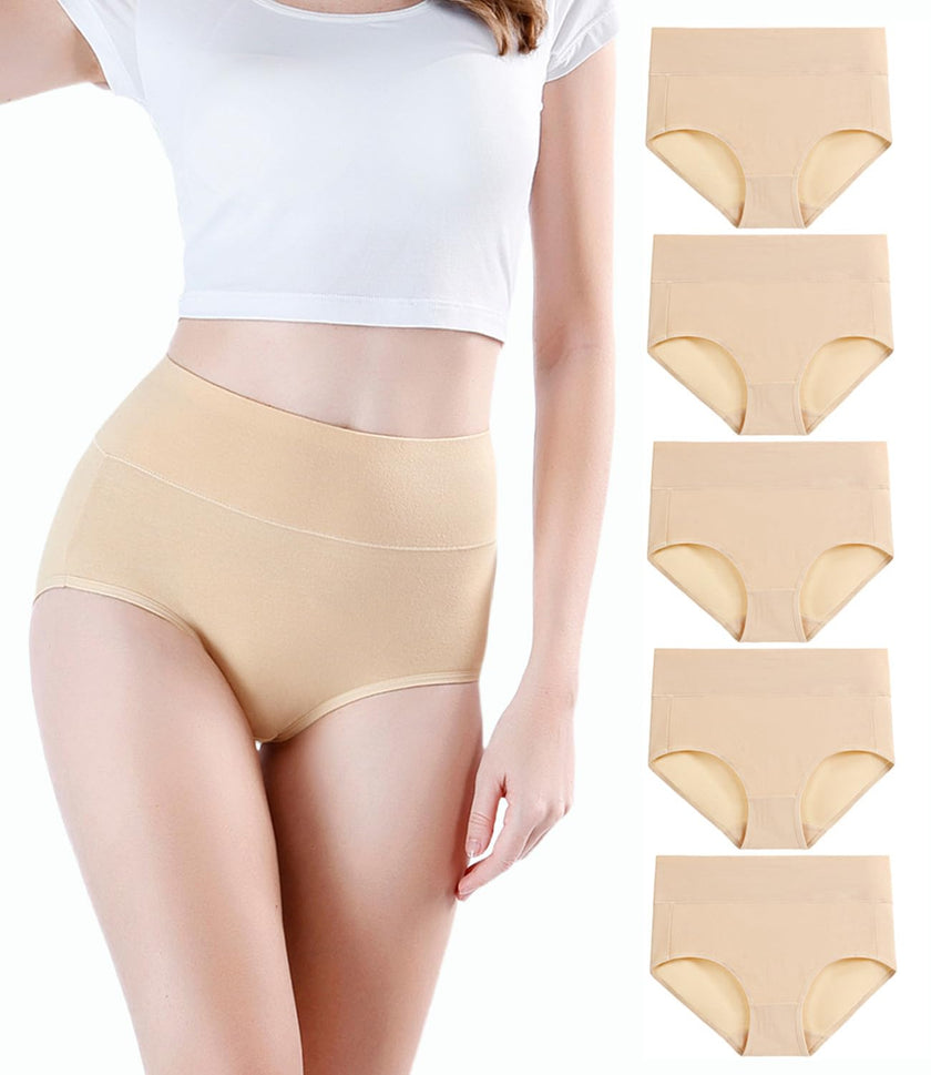wirarpa Women's High Waisted Cotton Briefs Ladies Underwear Comfortable Panties 5 Pack Beige Medium 🍁 All In One Marketplace Canada