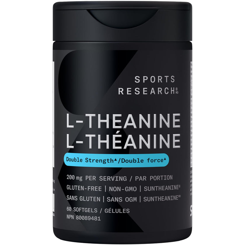 Sports Research® Double Strength ‘Suntheanine’ L-Theanine with Organic Coconut Oil - Promotes Alertness, Focus, and Relaxation without Drowsiness - 200 mg L Theanine Supplement - 60 Softgel Capsules 🍁 All In One Marketplace Canada