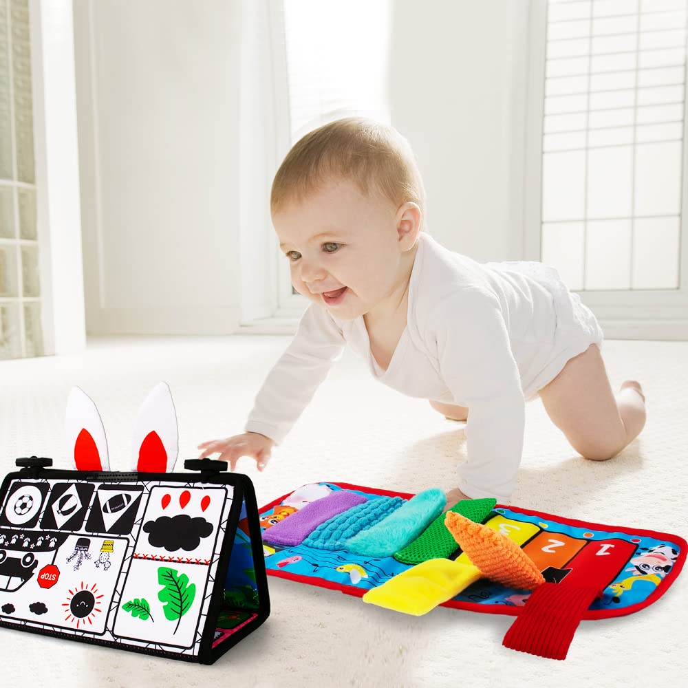 Inbeby Tummy Time Mirror Toy & Play Activity Cinrkle Mat, Black and White High Contrast Baby Newbron Toys 0 3 6 Months Brain Development, Snesory Texture Piano Infant Toys 0 3 6 Months with Squeaker 🍁 All In One Marketplace Canada