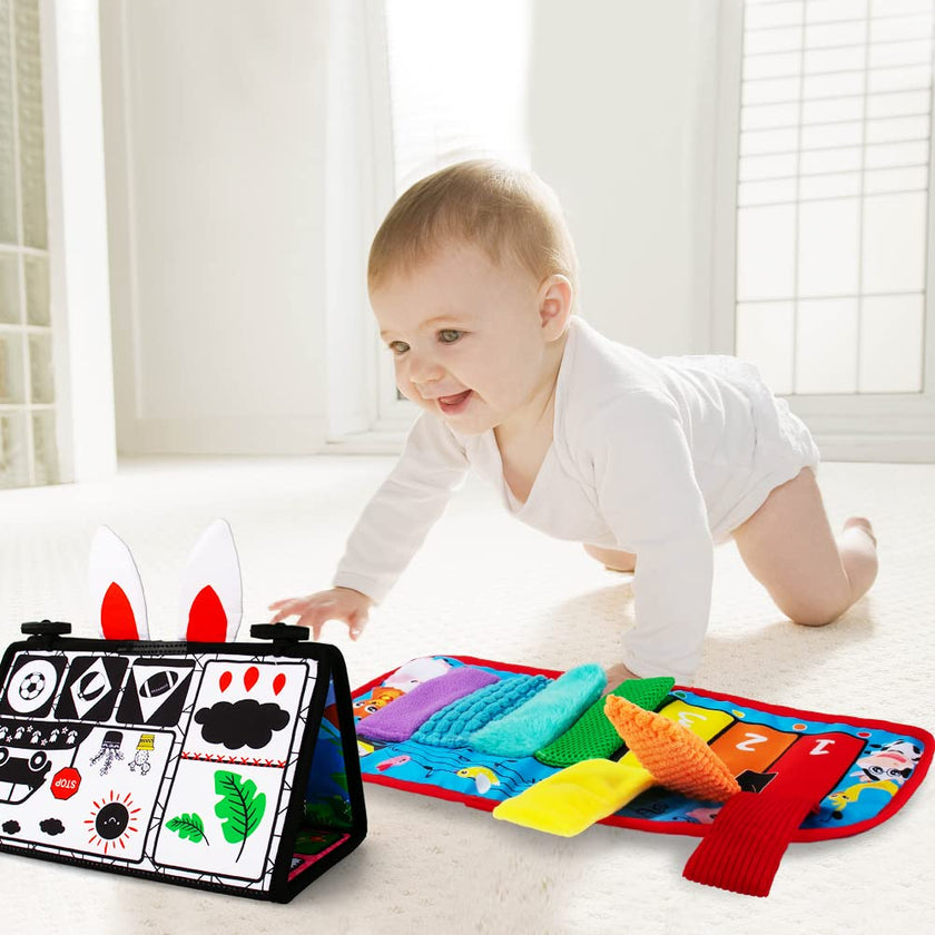 Inbeby Tummy Time Mirror Toy & Play Activity Cinrkle Mat, Black and White High Contrast Baby Newbron Toys 0 3 6 Months Brain Development, Snesory Texture Piano Infant Toys 0 3 6 Months with Squeaker 🍁 All In One Marketplace Canada