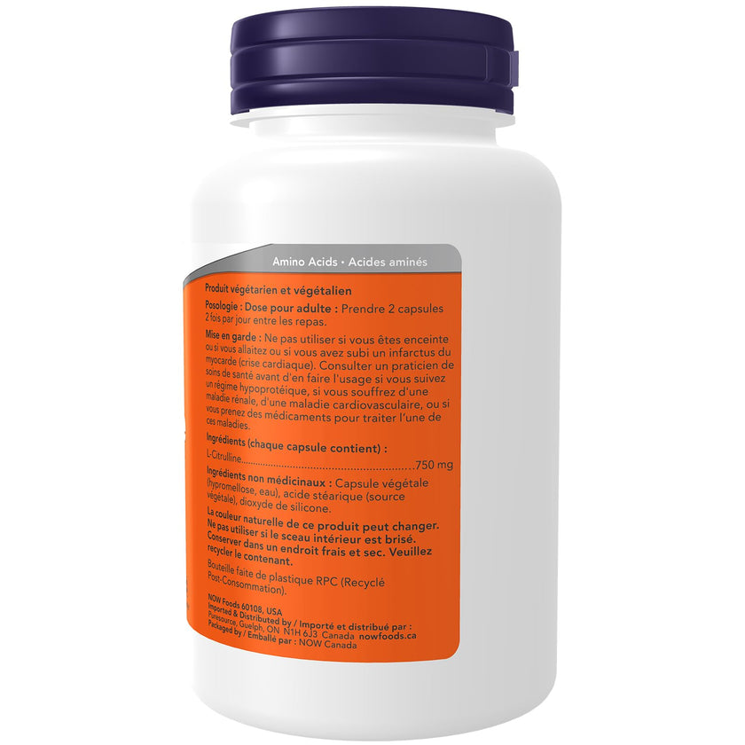 NOW Supplements, L-Citrulline 750 mg, Supports Protein Metabolism, Amino Acid, 90 Veg Capsules 🍁 All In One Marketplace Canada