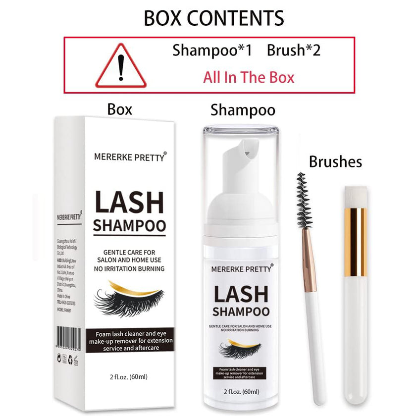 Eyelash Extension Shampoo 60 ml + Brush - Eyelid Foaming Cleanser - Sensitive Paraben & Sulfate Free - Eyelash Wash and Lash Bath for Extensions - Salon Use and Home Care 🍁 All In One Marketplace Canada