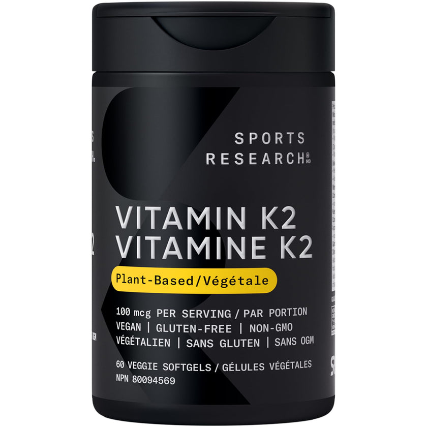 Sports Research® Vitamin K2 MK-7 100mcg with Coconut MCT Oil, 60 Vegan Softgels (2 Month Supply), Vegan Certified, Non-GMO Verified, Gluten & Soy Free Supplement 🍁 All In One Marketplace Canada