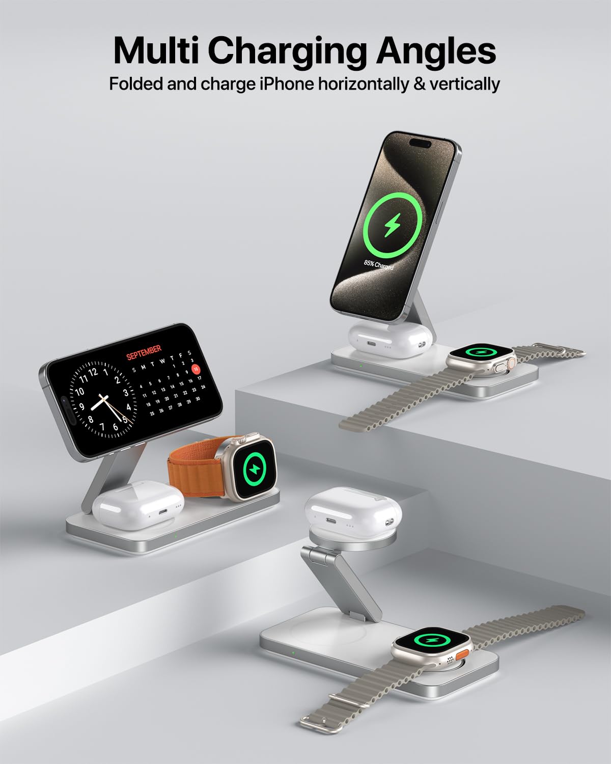 EXW Foldable 3 in 1 Wireless Charging Station for iPhone and Apple Watch,Compatible with Magsafe Charger Stand,Travel Bedside Fast Wireless Charger for iPhone 17e 17 Air 16 15 14 13 12 Series, Airpods 🍁 All In One Marketplace Canada