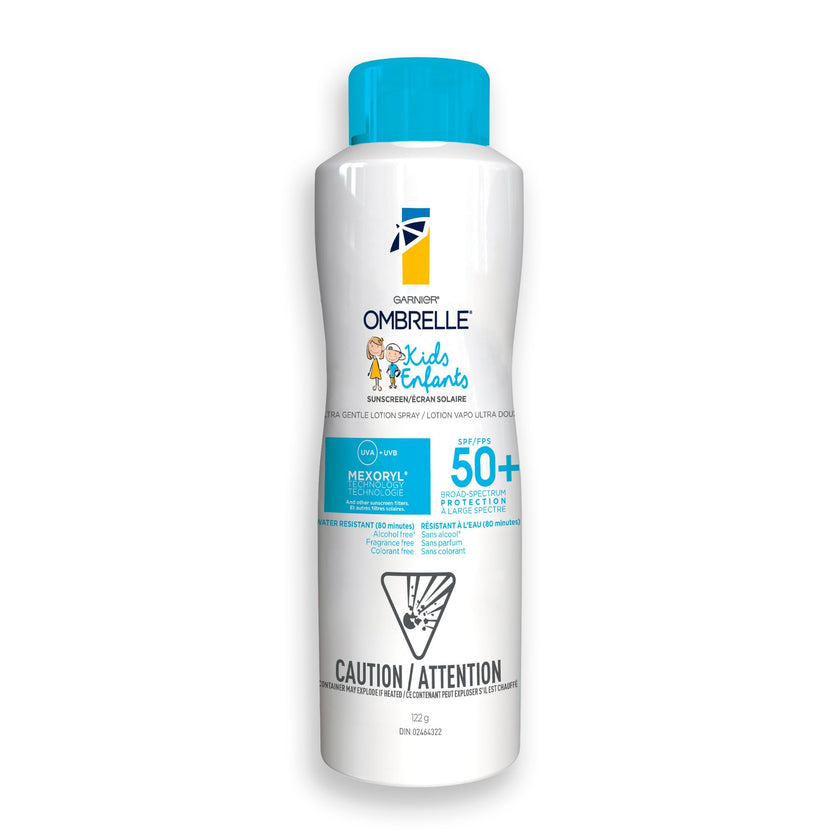 Garnier Ombrelle Kids Sunscreen Spray, SPF 50+, High Protection, Body Mist, Formulated for Sensitive Skin, Water-Resistant, Broad Spectrum UVA/UVB Protection, Non-comedogenic, 122g 🍁 All In One Marketplace Canada