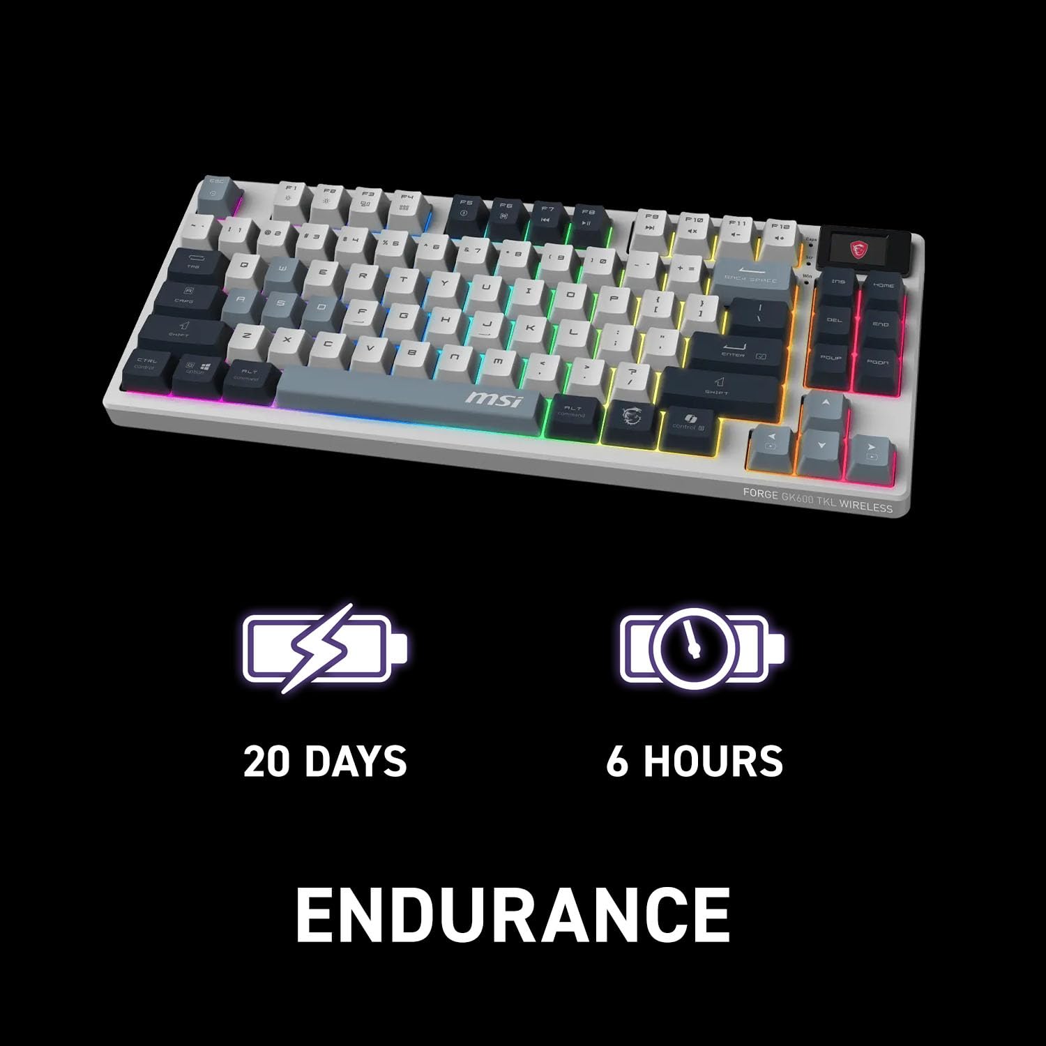 MSI Forge GK600 TKL W Sky US 2.4GHz Wireless (MS-8ZA9 and WD02), Bluetooth RGB Lighting Gaming Keyboard with 1.06-inch Display, 4000mAh 🍁 All In One Marketplace Canada