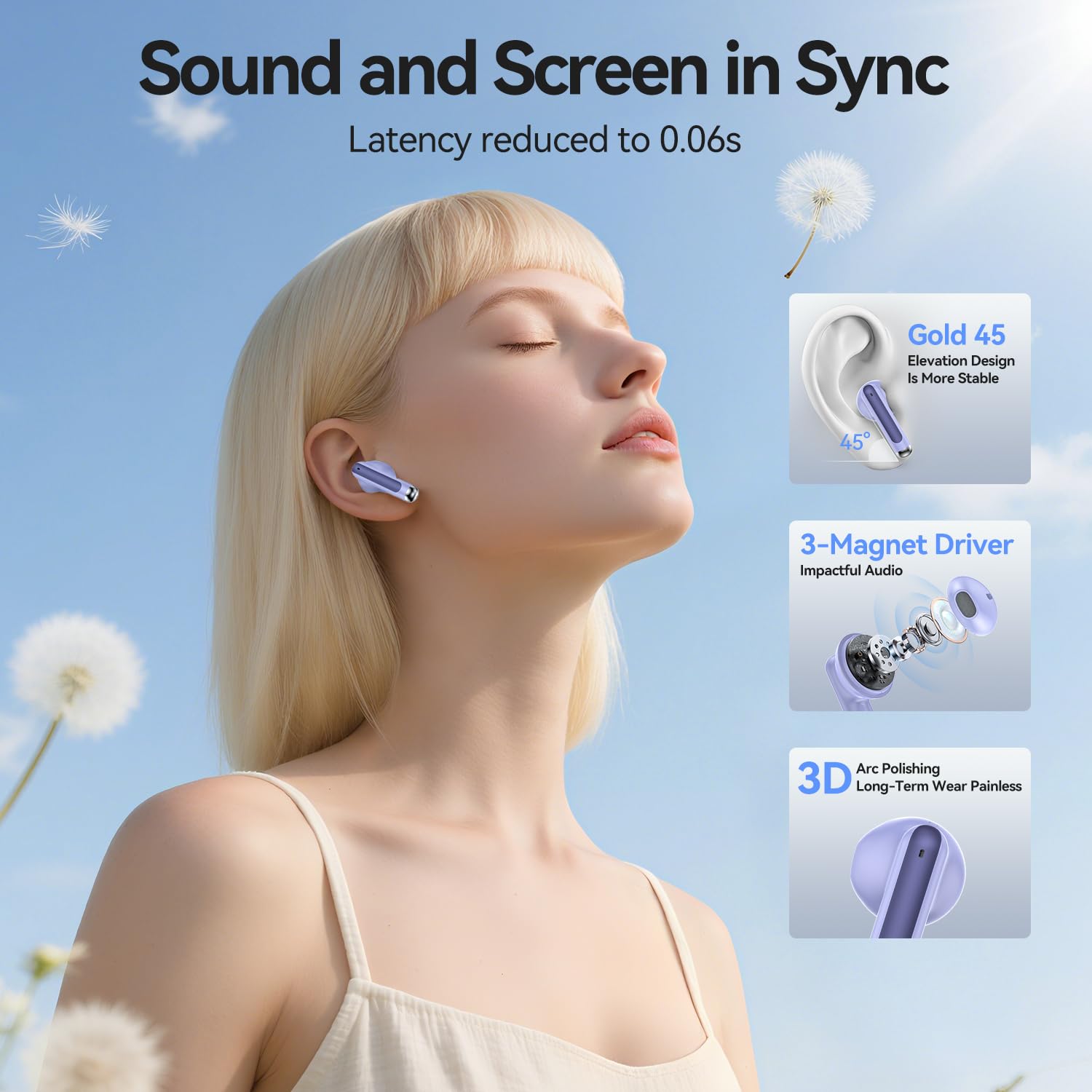 Wireless Earbuds, Bluetooth 5.4 in-Ear Headphones Wireless Bluetooth with ENC 4 Mics, Bluetooth Earbuds 50 Hour Noise-Cancelling Ear Buds with LED Indicator, IPX7 Waterproof for Sports/Work Purple 🍁 All In One Marketplace Canada