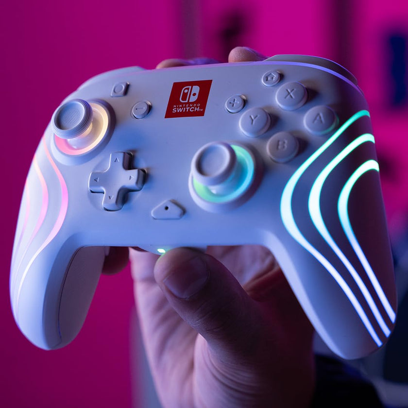 PDP Afterglow Wave Wireless RGB Gaming Controller - Nintendo Switch/Switch Lite/Switch - OLED Model, Nintendo Switch 2, LED Lighting, Rechargeable Battery - White 🍁 All In One Marketplace Canada