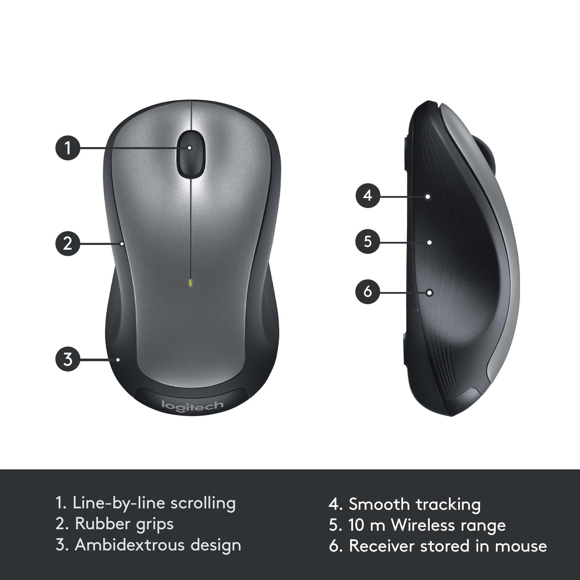Logitech M310 Wireless Mouse, 2.4 GHz with USB Nano Receiver, 1000 DPI Optical Tracking, 18 Month Battery, Ambidextrous, Compatible with PC, Mac, Laptop, Chromebook - Silver 🍁 All In One Marketplace Canada