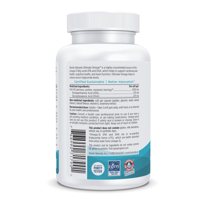 Nordic Naturals Ultimate Omega SoftGels - Omega-3 Supplement, Concentrated Fish Oil With More DHA and EPA, Supports Heart Health, Brain Development and Overall Wellness, Lemon, 60 Count 🍁 All In One Marketplace Canada