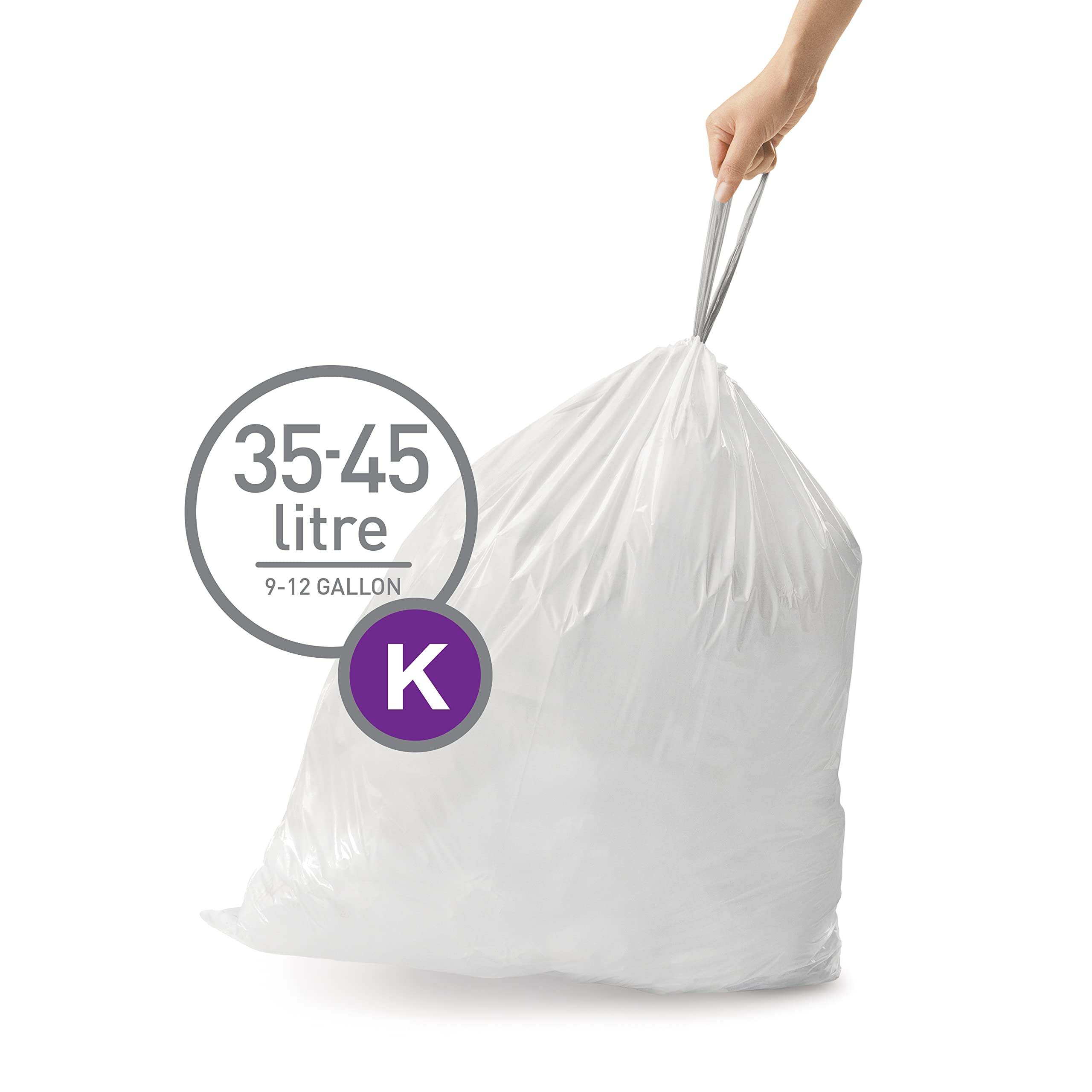 simplehuman Code K 60 Count, Dispenser Pack Custom Fit Liners, Drawstring Trash Bags, 35-45L / 9-12 Gallons, White 🍁 All In One Marketplace Canada