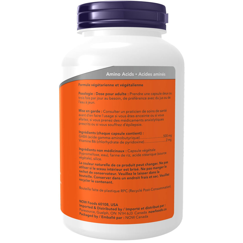 NOW Supplements, GABA (Gamma-Aminobutyric Acid) 500 mg + B-6, Natural Neurotransmitter, 200 Veg Capsules 🍁 All In One Marketplace Canada