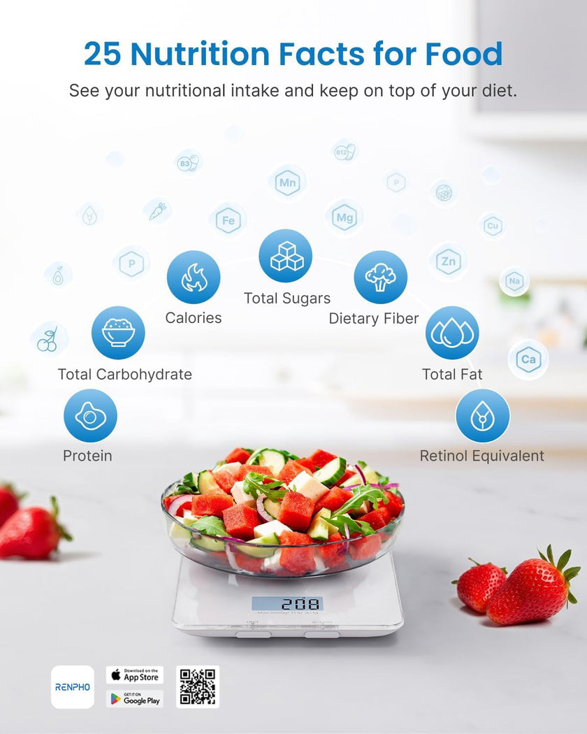 RENPHO Smart Food Nutrition Kitchen Scale, Food Scale for Food Ounces and Grams, Coffee Scale with Timer, Nutritional Calculator for Keto, Macro, and Calorie with Smartphone App, White 🍁 All In One Marketplace Canada