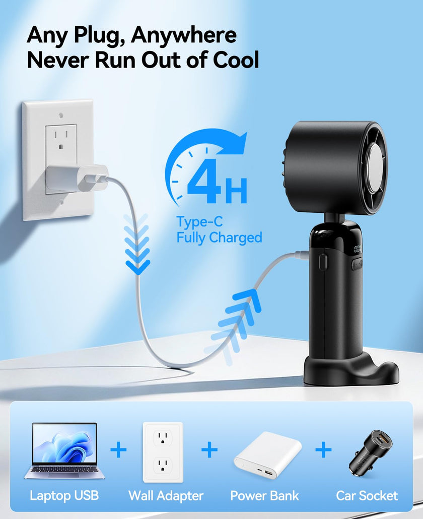 KIMMOO Portable Handheld Turbo Fan with Ice Cooler, Powerful 21000 RPM, Speed (1-199), Up to 14Hrs Cooling, Rechargeable Personal Fan (Black) 🍁 All In One Marketplace Canada