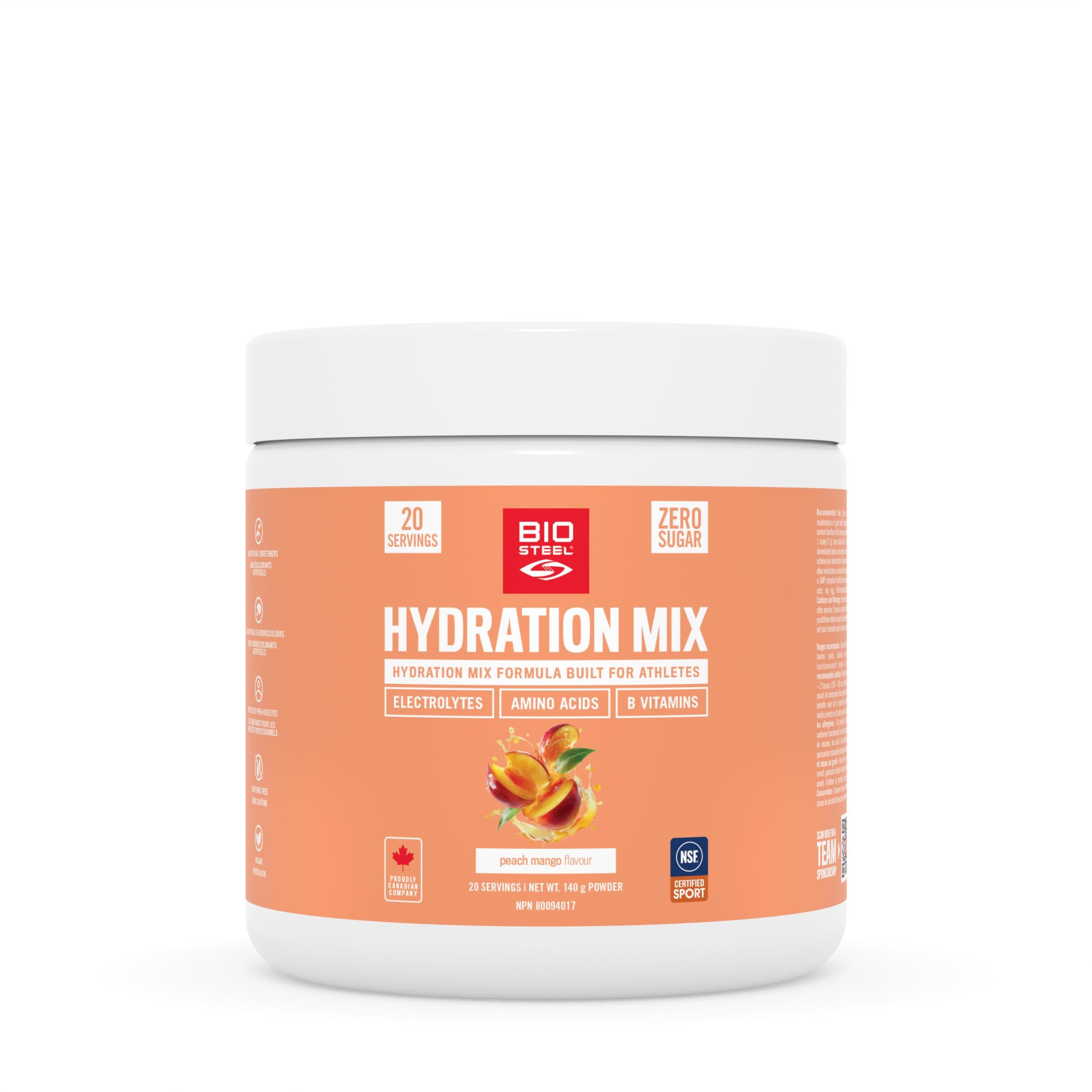 BioSteel Hydration Mix, Great Tasting Hydration with Zero Sugar, and No Artificial Flavours or Preservatives, Peach Mango Flavour, 20 Servings per Tub 🍁 All In One Marketplace Canada