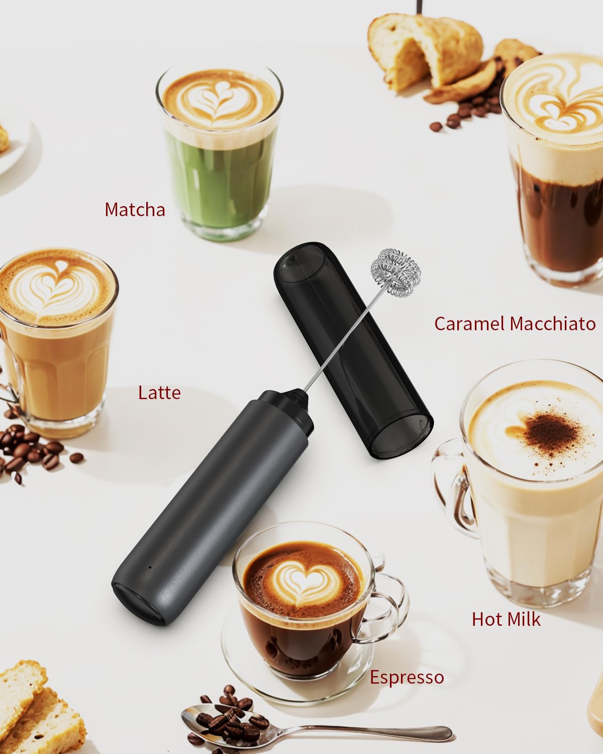 CIRCLE JOY Electric Milk Frother Handheld, Rechargeable Coffee Frother with Dual Spring Whisk, Portable Hand Frother Wand Drink Mixer for Coffee, Hot Chocolate, Cappuccino, Frappe, Matcha, Black 🍁 All In One Marketplace Canada