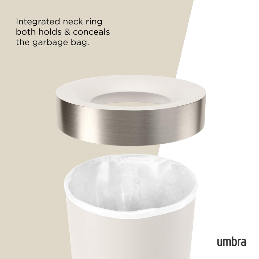 Umbra Vento Kitchen Trash Can – Large 16 Gal (62 L) Open Top Garbage Can for Home & Office – Modern Clean Design, Sand/Nickel 🍁 All In One Marketplace Canada