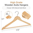 TOPIA HANGER Wooden Hangers (30 Pack), Natural Wooden Coat Hangers with Non Slip Pants Bar, 360°Swivel Hook and Shoulder Notches for Suit, Jacket, Pants, Smooth Finish Clothes Hangers - CT34N30 🍁 All In One Marketplace Canada