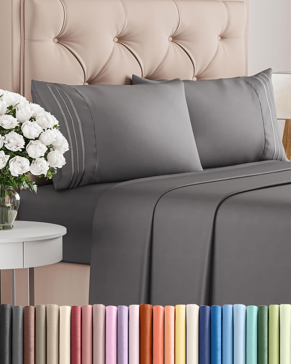 King Size 4 Piece Sheet Set - Comfy Breathable & Cooling Sheets - Hotel Luxury Bed Sheets for Women & Men - Deep Pockets, Easy-Fit, Extra Soft & Wrinkle Free Sheets - Dark Grey Oeko-Tex Bed Sheet Set 🍁 All In One Marketplace Canada