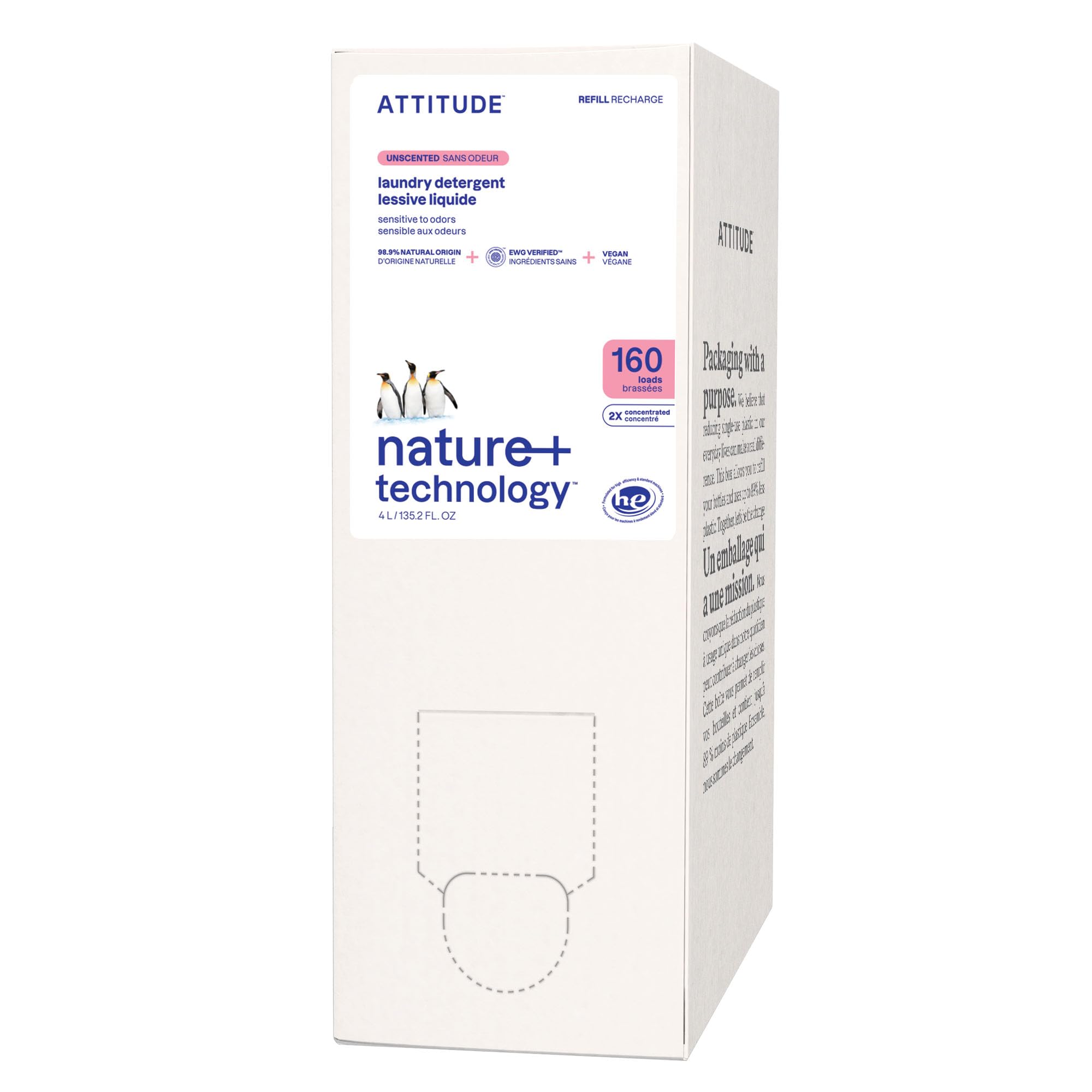 ATTITUDE Liquid Laundry Detergent Refill, EWG Verified, HE Compatible, Plant-Based & Vegan, Natural Laundry Soap, Made in Canada, Unscented, 160 Loads, 4 Liters 🍁 All In One Marketplace Canada