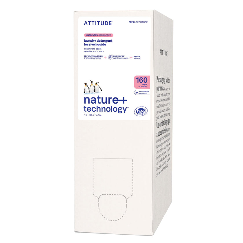 ATTITUDE Liquid Laundry Detergent Refill, EWG Verified, HE Compatible, Plant-Based & Vegan, Natural Laundry Soap, Made in Canada, Unscented, 160 Loads, 4 Liters 🍁 All In One Marketplace Canada