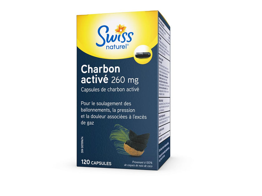 Swiss Natural Activated Charcoal, 260mg | Relief for Bloating, Gas & Digestive Discomfort | 100% Coconut Shell Sourced | No Dairy, Gluten, or Preservatives | 120 Capsules 🍁 All In One Marketplace Canada