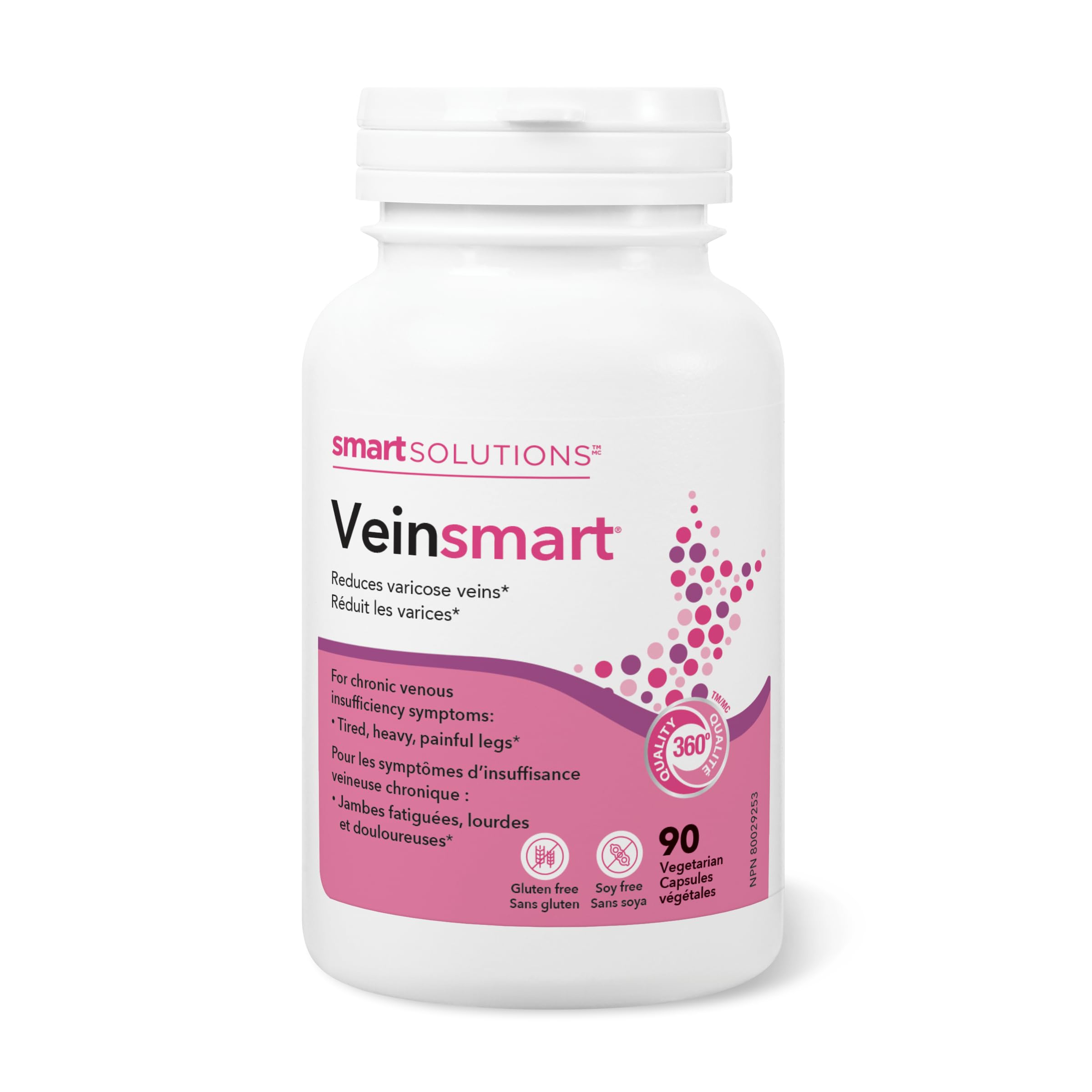 Smart Solutions Veinsmart Vegetarian Capsules, Supports Vein Health and Reduces Varicose Veins, Helps with Swelling and the Feeling Heaviness in the Legs. With 300 mg Diosmin, Gluten-Free, Soy-Free, 90 Count 🍁 All In One Marketplace Canada