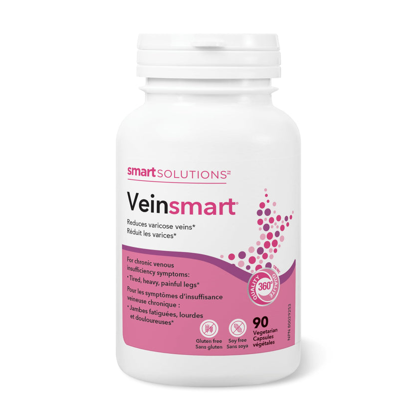 Smart Solutions Veinsmart Vegetarian Capsules, Supports Vein Health and Reduces Varicose Veins, Helps with Swelling and the Feeling Heaviness in the Legs. With 300 mg Diosmin, Gluten-Free, Soy-Free, 90 Count 🍁 All In One Marketplace Canada