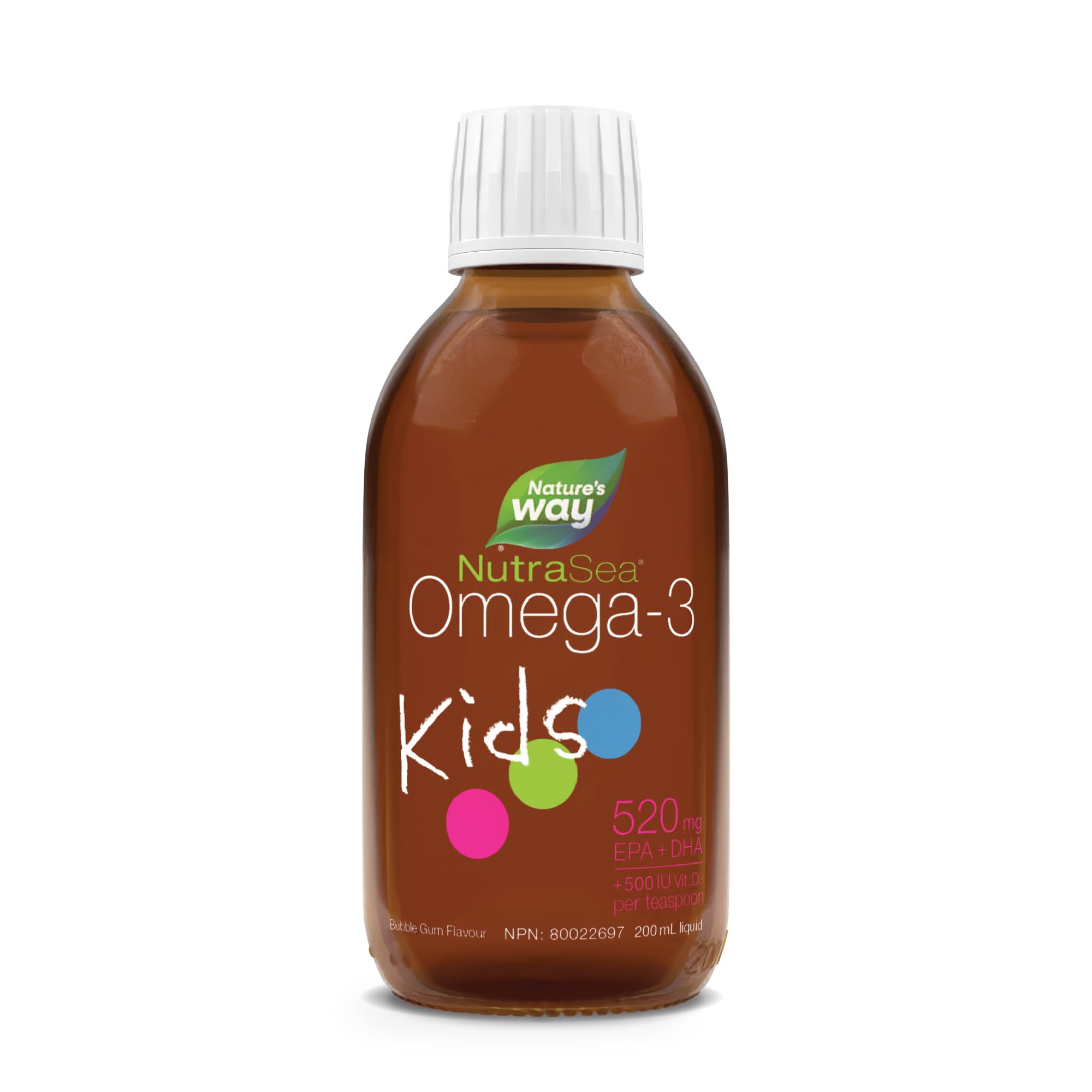 Nature's Way NutraSea Kids Omega 3 + Vitamin D Fish Oil Liquid Supplement for Kids Ages 1 to 14 – Bubblegum Flavour – Brain, Eye & Bone Support – EPA & DHA + GLA + D3, 200 mL 🍁 All In One Marketplace Canada