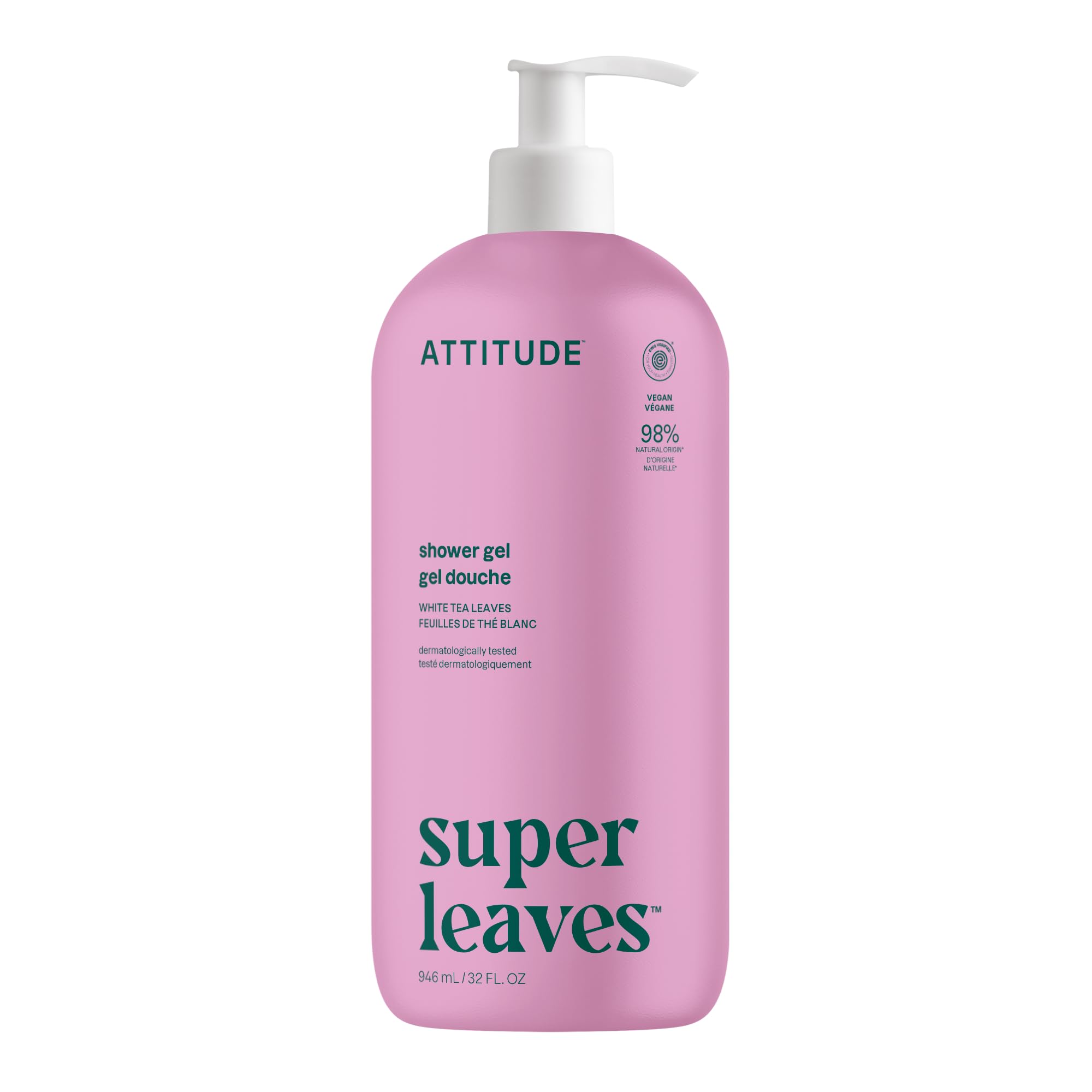 ATTITUDE Body Wash, Made in Canada, EWG Verified Shower Gel, Dermatologically Tested, Plant and Mineral-Based, Vegan Personal Care Products, White Tea Leaves, 946 mL 🍁 All In One Marketplace Canada