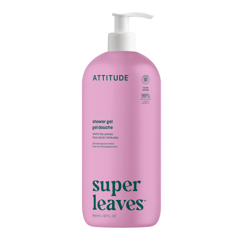 ATTITUDE Body Wash, Made in Canada, EWG Verified Shower Gel, Dermatologically Tested, Plant and Mineral-Based, Vegan Personal Care Products, White Tea Leaves, 946 mL 🍁 All In One Marketplace Canada