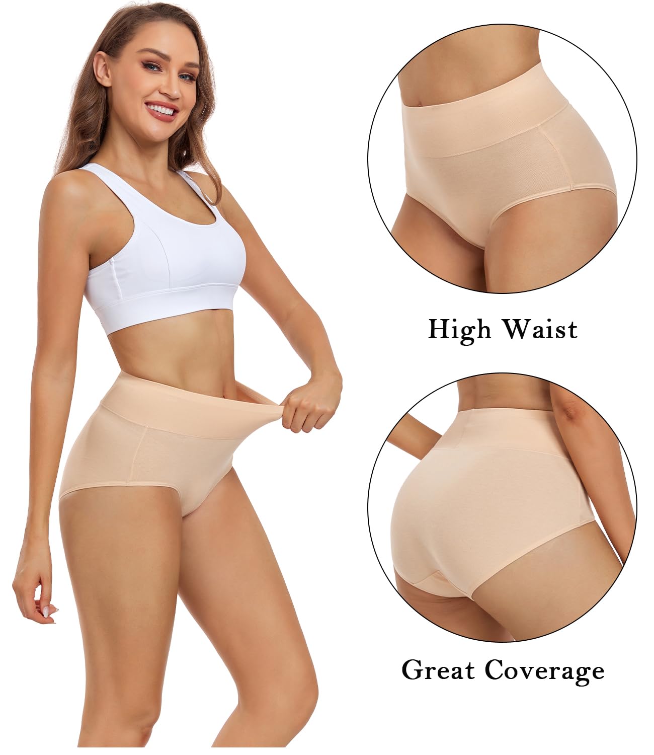 wirarpa Women's High Waisted Cotton Briefs Ladies Underwear Comfortable Panties 5 Pack Beige Medium 🍁 All In One Marketplace Canada