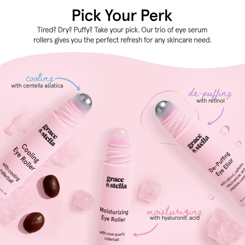 grace & stella Under Eye Brightener Roller - Airplane Travel Essentials - Travel Size Toiletries - Retinol & Caffeine Eye Serum for Puffiness, Dark Circles, Wrinkles - Vegan Skincare (15ml / 0.51floz) 🍁 All In One Marketplace Canada