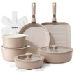 SENSARTE 17 Piece Ceramic Pots and Pans Set, Nonstick Detachable Handle Cookware, Induction Kitchen Cookware Set with Removable Handle, Dishwasher ＆ Oven Safe (Almond Beige) 🍁 All In One Marketplace Canada