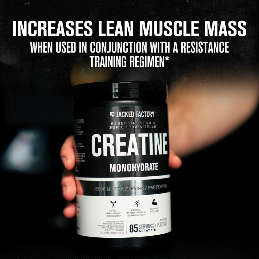 Jacked Factory Creatine Monohydrate Powder - Canadian-Owned Informed Choice Certified Supplement for Increased Muscle Mass*, Improved Strength, Power, & Performance** - 85 Servings, Arctic White 🍁 All In One Marketplace Canada