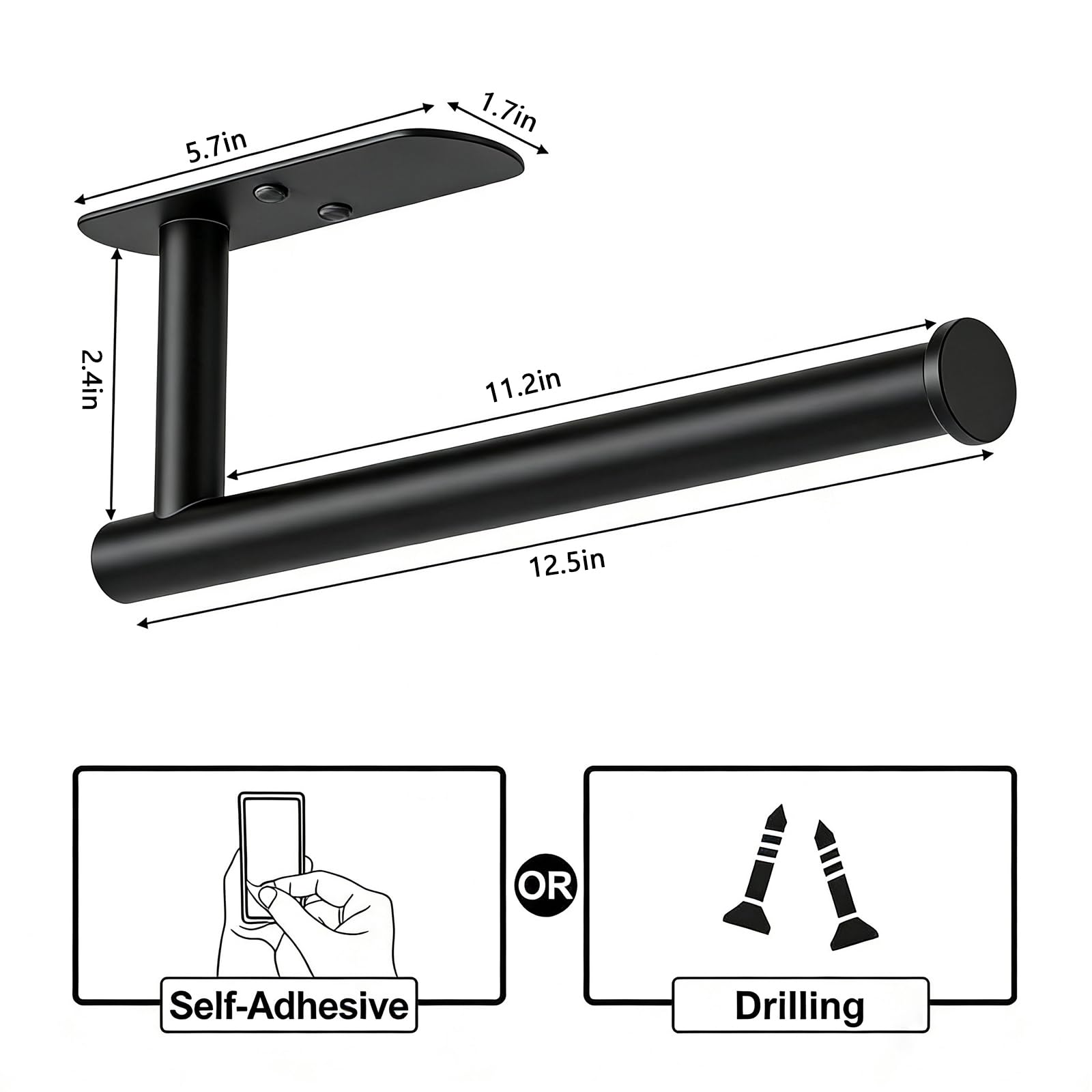 HUFEEOH Black Adhesive Paper Towel Holder Under Cabinet Wall Mount for Kitchen Paper Towel, Stainless Steel Paper Towel Roll Rack for Bathroom Towel 🍁 All In One Marketplace Canada
