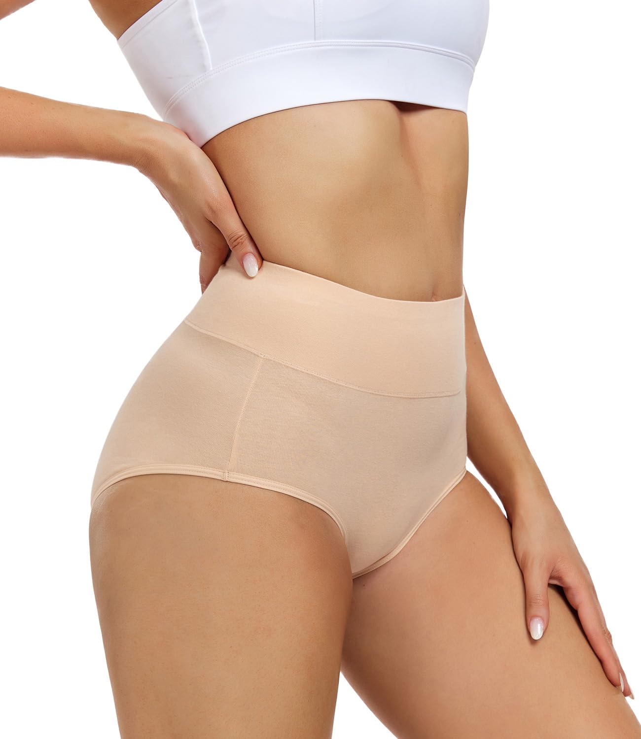 wirarpa Women's High Waisted Cotton Briefs Ladies Underwear Comfortable Panties 5 Pack Beige Medium 🍁 All In One Marketplace Canada